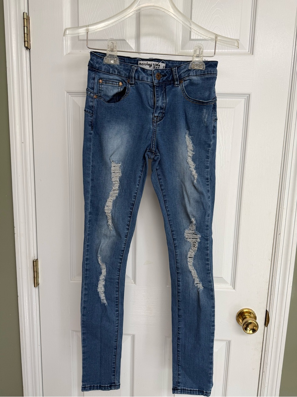Monkey Ride Mid-Rise Distressed Skinny Jeans - Blue